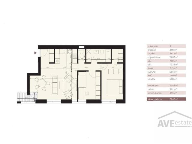 Moderný trojizbový byt s množstvom úložného priestoru - novostavba, loggia, dve pivnice